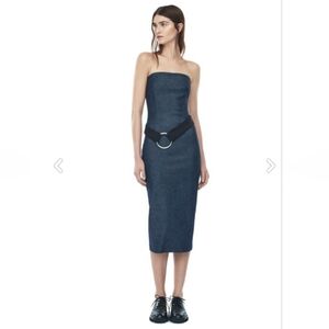 B12. NEW SOLACE LONDON DENIM STRAPLESS DRESS